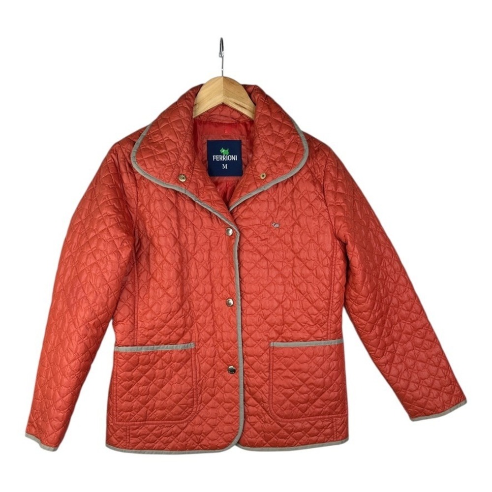 Ferrioni Women's Quilted Fleece Lined Jacket Orance Red Size Medium Button Up